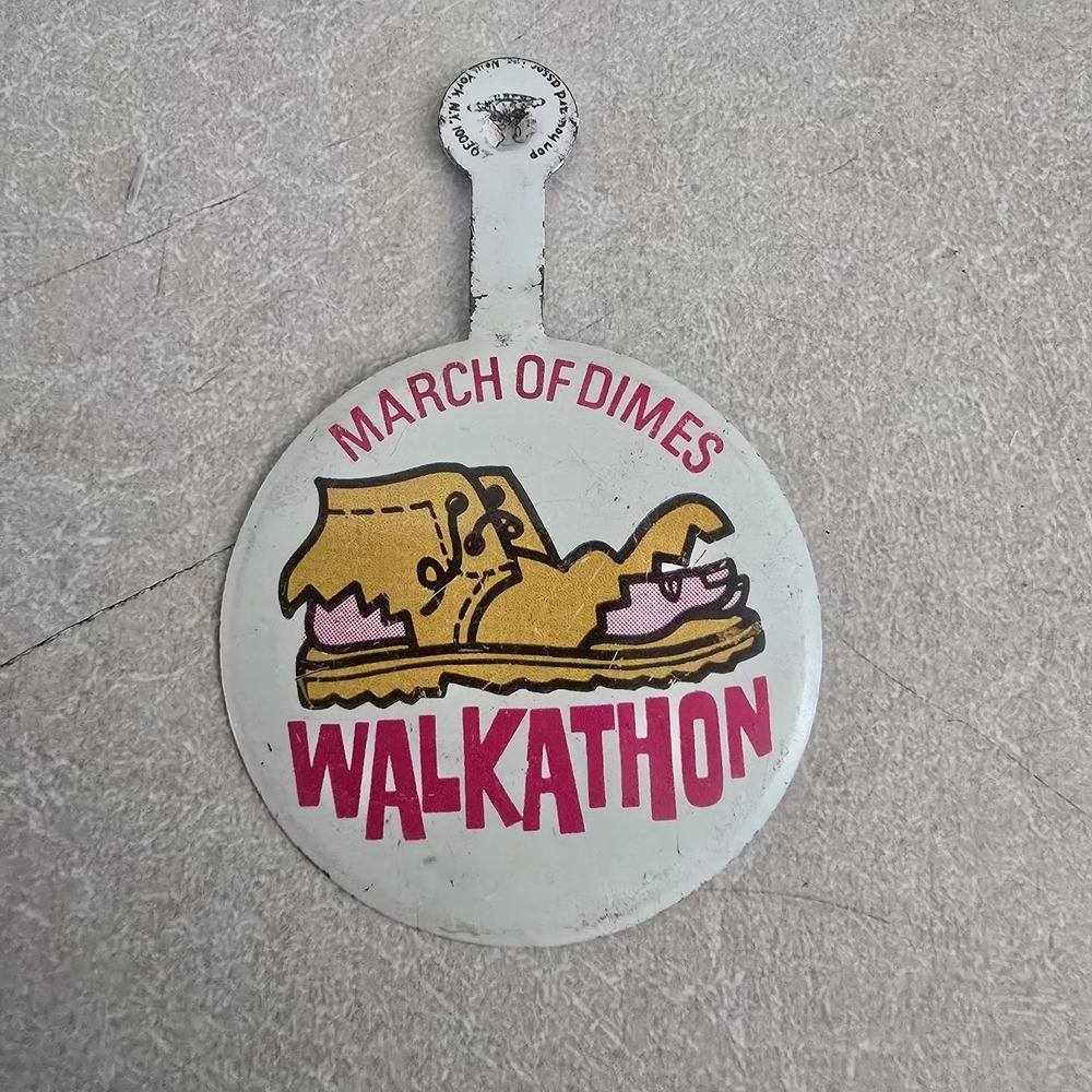 Vintage 1970s March‎ of Dimes Walkathon Metal Tab Pinback Badge Vtg New York NY